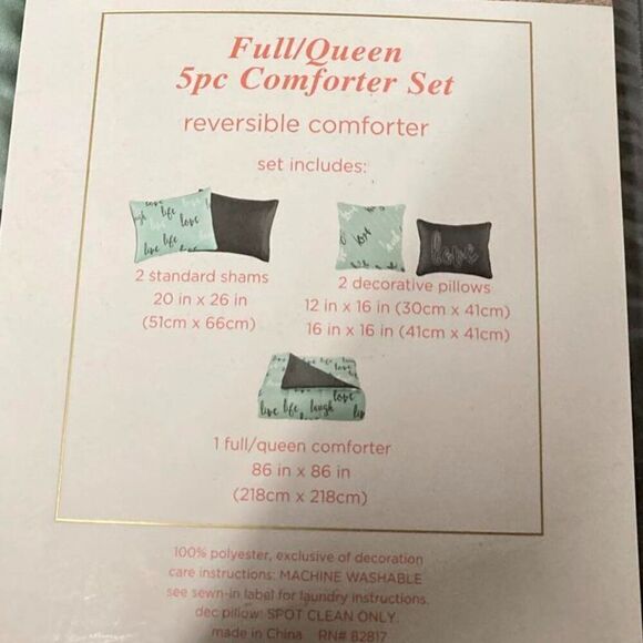 Sugar Studio Mint Green Blue and Grey FULL/QUEEN Comforter Set New - Picture 3 of 4